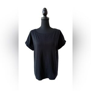 J. Jill Classic Black Loose Fit Short Sleeve Cotton Blouse with cuffed Sleeves